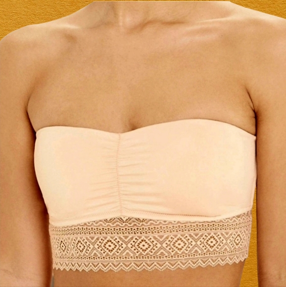 Lucky Brand Women's Seamless Lace Strapless Bandeau Bra Cream - Picture 1 of 12